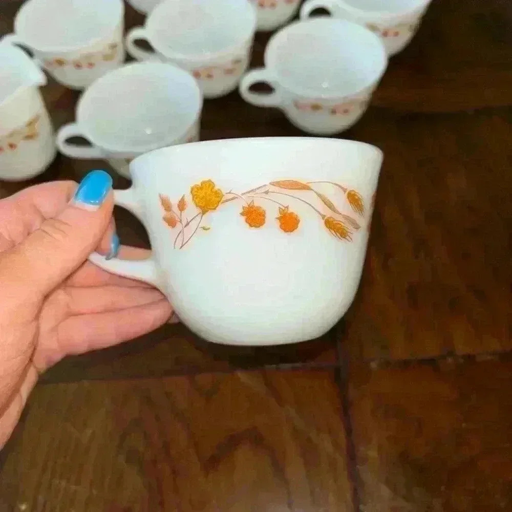 Set of vintage Pyrex mugs and milk pour